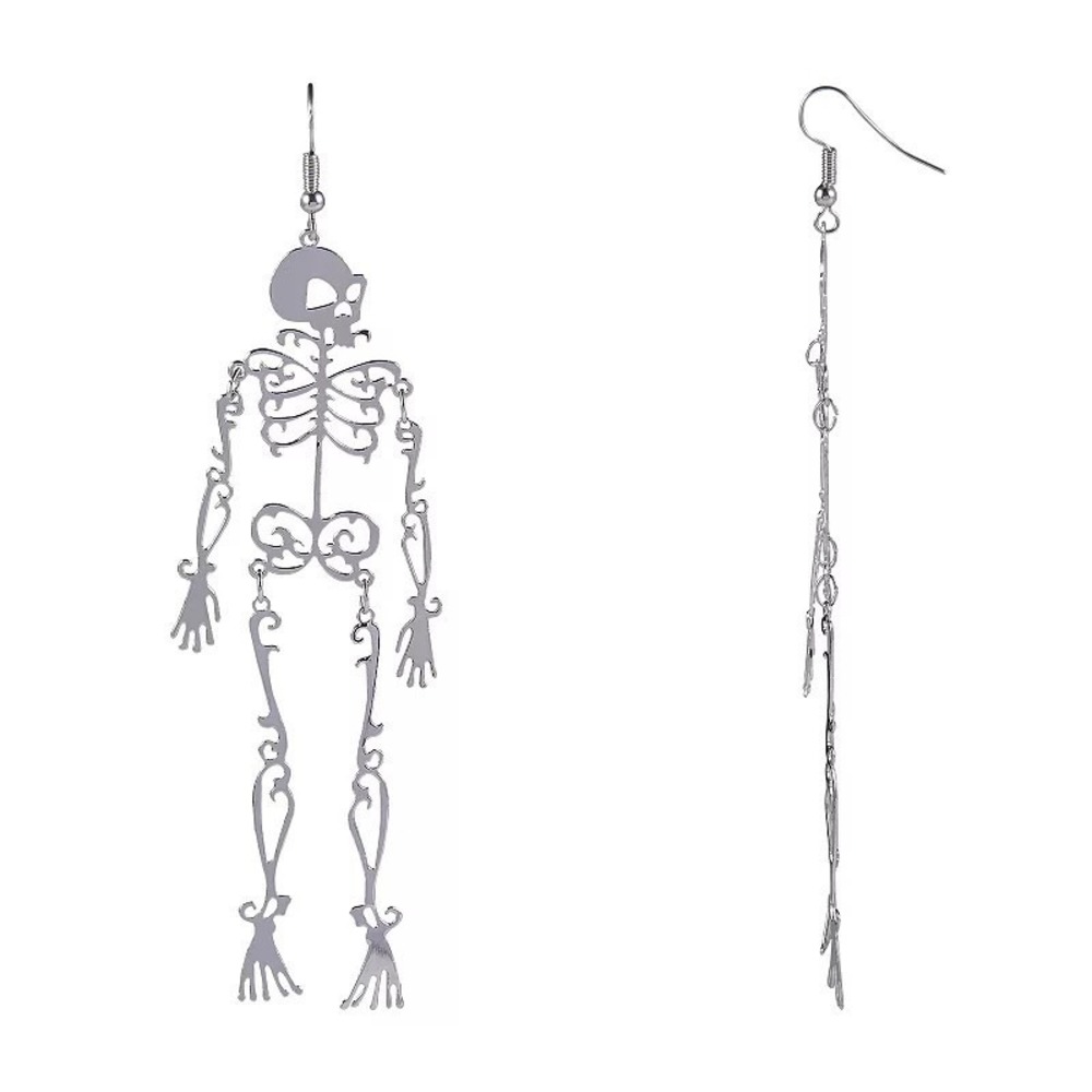 Long Articulated Skeleton Drop Earrings Silver Tone NWT